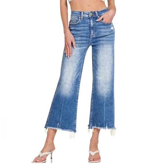 Zenana Outfitters Denim - Zenana Outfitters Two-Tone High-Rise Wide Leg Jeans